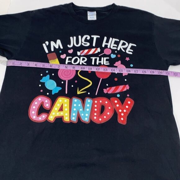 Port & Company I'm Just Here For The Candy Size Large Black Multi Graphic Tee - Picture 6 of 9